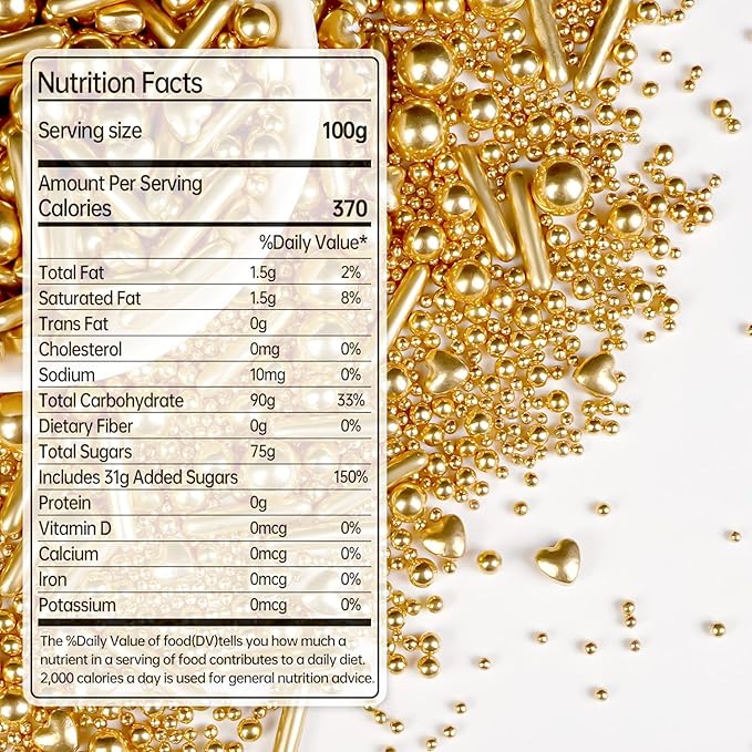 Gold Pearl Heart Sprinkles, Pearls Sprinkles For Cake Decorating, 150g/5.29oz Mix Size Sugar, Donuts, Cakes, Ice Cream, Mother's Day, Valentine's Day, Wedding Party, Christmas Supplies