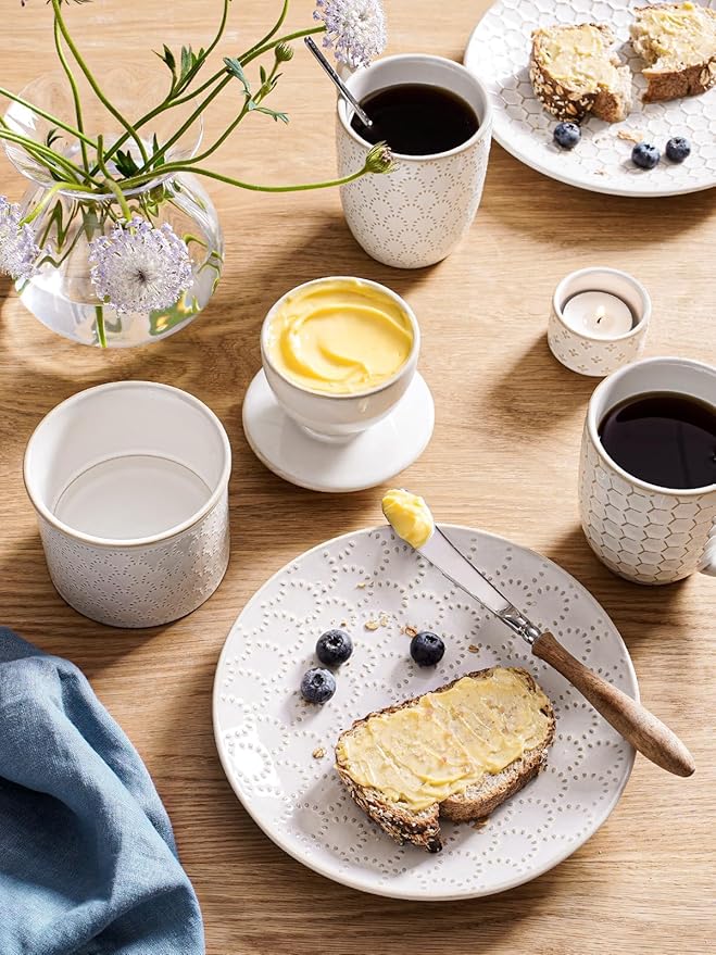 LE TAUCI Butter Crock, Butter Dish with Lid, Butter Container for Counter with Water Line, Embossed French Butter Keeper for Spreadable Butter, Suit For Housewarming - Set of 1, Arctic White,Fireworks