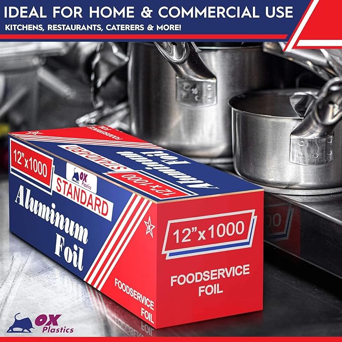 Standard Premium Aluminum Foil | 12”x1000 Feet Long | Industrial Size and Strength | Commercial Grade & Length Foil Wrap for Food Service Industry and Home Use| Strong Silver (1 Pack)