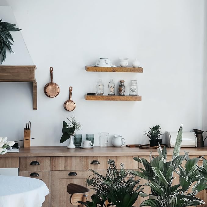 Colima 24" Modern Wood Floating Shelves, 2-Pack, 1.3" Thick, Wall Mounted, 50 lbs Capacity, Bedroom, Bathroom, Kitchen