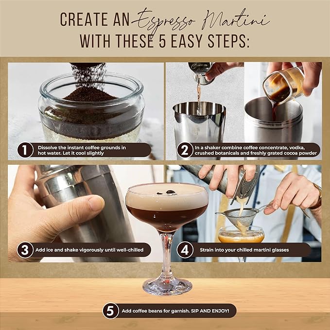 Espresso Martini Kit Gift Set– Complete Martini Maker Set with Espresso Mix, Party-Ready Accessories, and Elegant Decorations for Birthdays and Events, Birthday Gifts for Women
