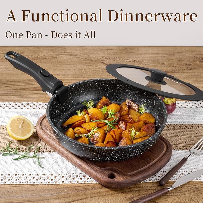 JEETEE Pots and Pans Set Non Stick 17pcs, Kitchen Cookware Sets with Detachable Handle, Induction Nonstick Cookware Set with Removable Handle, Stackable RV Cookware, Oven Safe, PFAS/PFOA Free, Black