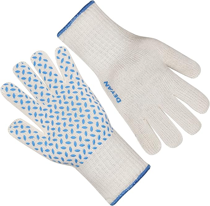 DEYAN Heat Resistant Oven Gloves 932°F | Silicone Non-Slip Mitts with Fingers | Flexible for Baking, BBQ, Grilling | Machine Washable (White, 1 Pair)