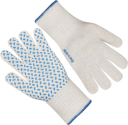 DEYAN Heat Resistant Oven Gloves 932°F | Silicone Non-Slip Mitts with Fingers | Flexible for Baking, BBQ, Grilling | Machine Washable (White, 1 Pair)