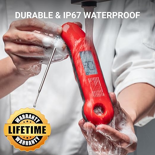 Professional Meat Thermometer Digital, Ultra-Fast 0.5 Sec Instant Read, NIST Certified ±0.5°F Accuracy, 100% Waterproof, Auto-Rotating Backlit Display, Lift-to-Wake, for BBQ/Cooking/Candy