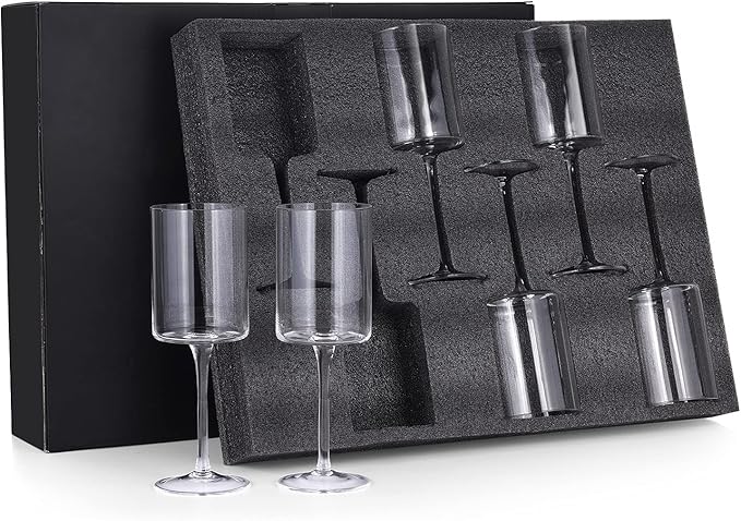 Chouggo Square Wine Glasses Set of 6, Hand Blown Crystal Red Wine or White Wine Glass 11.4Oz - Hand Crafted by Artisans - Gifts for Women, Men, Wedding, Anniversary, Christmas, Birthday