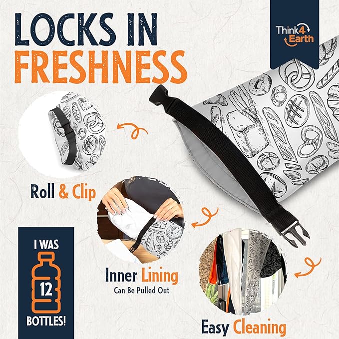 THINK4EARTH® - Large Bread and Baguette Bags (White, Baguette Bag 2 Pack)