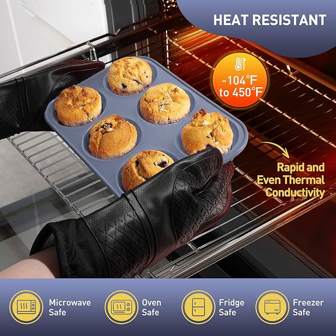2 Pack 6 Cups Jumbo Muffin Pan with Metal Reinforced Frame Silicone Molds Egg Bites Silicone Circle Cookie Molds Extra Large Muffin Tin Jumbo Tart Pans Baking Sheet Set for Sandwiches