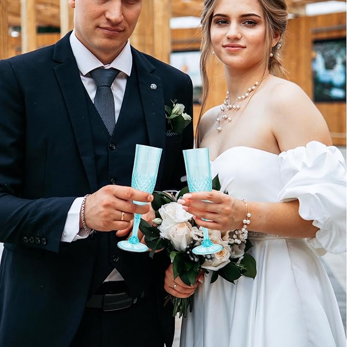 Plastic Champagne Flutes, 48PCS Light Cyan Wine Glasses Goblets Reusable Champagne Flute for Weddings, Bachelor Parties, Toasting, and Events(48,Light Cyan)