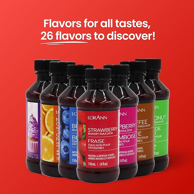 LorAnn Oils Strawberry Bakery Emulsion: True Essence, Ideal for Boosting Fruit Tones in Cakes, Cookies & Desserts, Gluten-Free, Keto-Friendly, Extract Substitute Essential for Your Kitchen, 4 Oz