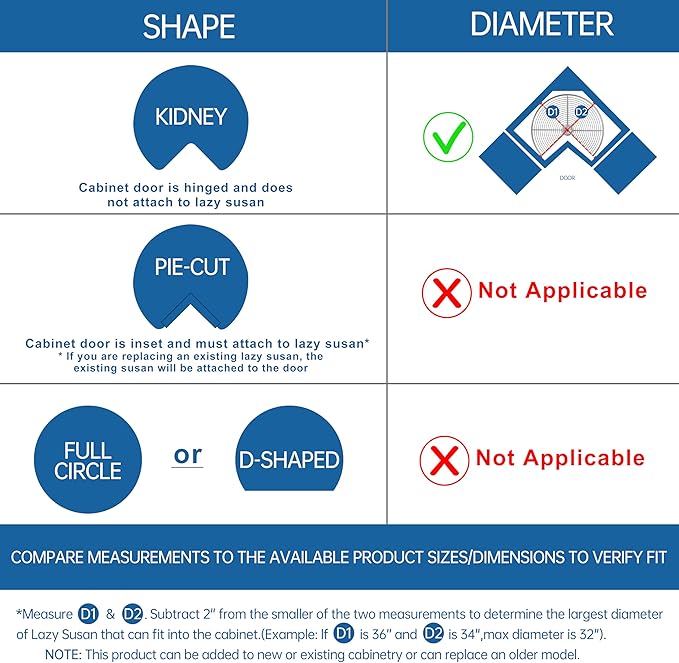 32" Kidney Lazy Susan for Corner Cabinet, Lazy Susan Replacement Shelves Turntable for Cabinet,Chrome Rotating Storage Rack for Corner Cabinet Organizer (Cannot be Door-Mounted)