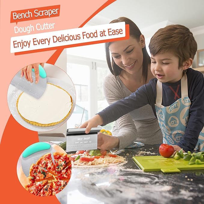 Dough Scraper Cutter Pastry Pizza Cutter Stainless Steel Tool with Scale Ruler, Kitchen Tool for Baking Cookie Dough Vegetable Bread