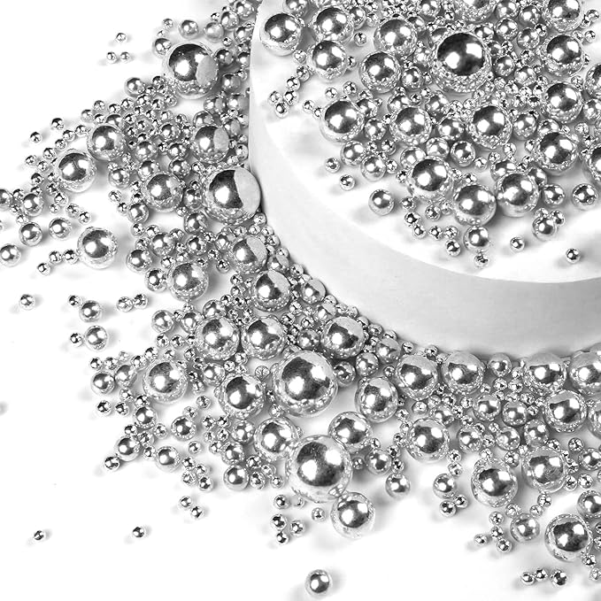 Silver Pearl Sugar Sprinkles for Cake Decorating, 150g/5.29oz Mix Size, Edible Candy Pearls, Cake Decorations, Cupcakes & Cake Toppers, Holiday, Wedding Party, Easter, Christmas Supplies