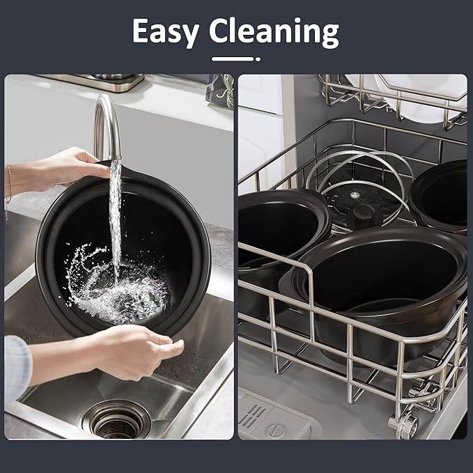 Triple Slow Cooker, 3 X 1.5QT Slow Cooker with 3 Cooking Settings, Buffet Servers and Warmers with Dishwasher-Safe Ceramic Pot, Glass Lid, Black