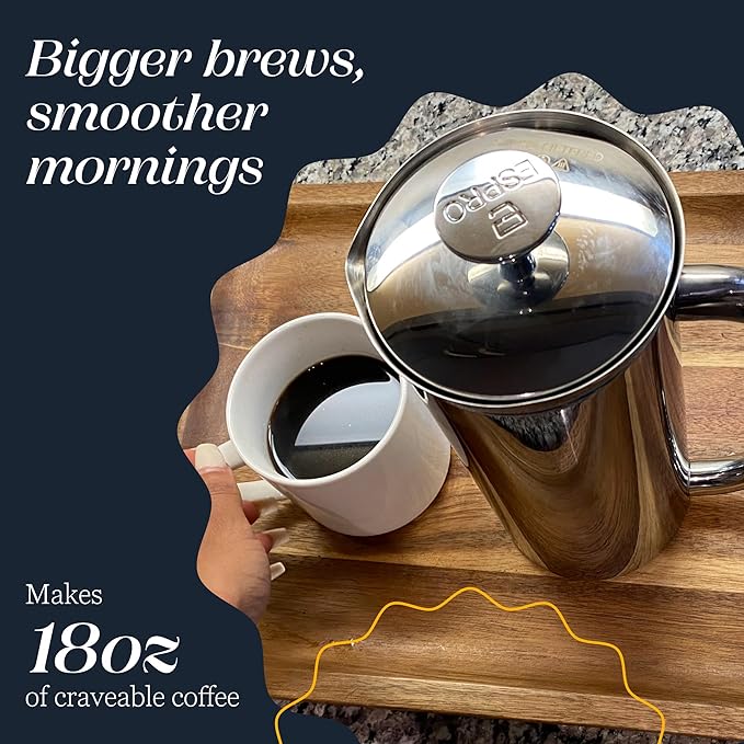 ESPRO P7 French Press Coffee Maker - Double-Walled Stainless Steel Insulated with Micro-Filter, 18 Ounces, Polished Stainless Steel