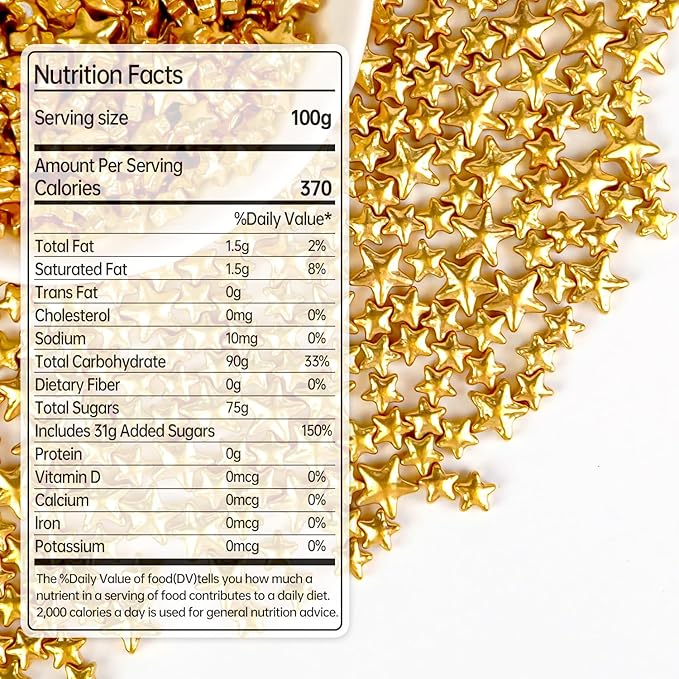 Gold Star Sprinkles for Cake Decorating, Edible Star Sugar Candy, Mix Size, Baking For Cupcakes, Decorating, Cookies, Donuts, Wedding Party, Holiday, 150g/5.29oz