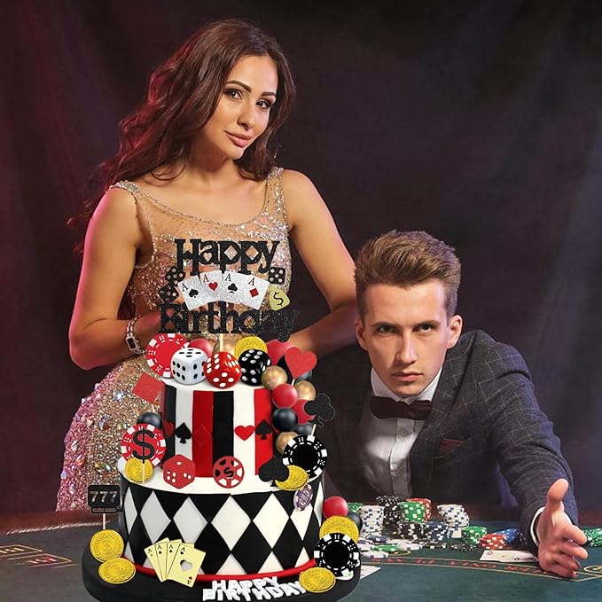 Knana 35Pcs Casino Cake Toppers Dice Poker Cake Topper Casino Theme Party Decorations
