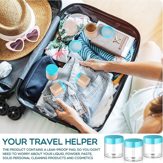 SATINIOR 6 Pack 2 oz Plastic Jars Containers with Lids Wide-mouth Refillable Leakproof Reusable Round Empty Jars for Travel Cosmetic Dry Food Spice Candy Cookie Home Kitchen Organizing(Blue)