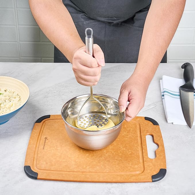 Restaurantware-German Standard Round-Faced Mashers With Ergonomic Handle, 6 Heavy-Duty Potato Mashers - Dishwashable, Durable, Stainless Steel Food Masher, For Avocado, Beans, Sweet Potatoes