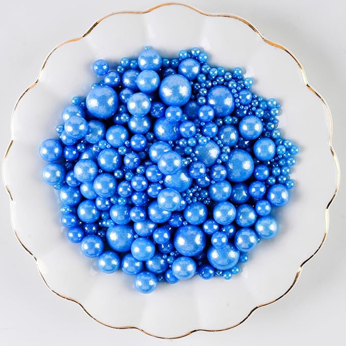 Kasvan Royal Blue Pearl Sugar Sprinkles - Edible Candy Pearls 130g/4.58 Oz, Mix Size, Baking Cake Decorations, Ice Cream Toppings and Cookie Decorating, Wedding Party Chirstmas Supplies (Royal Blue)