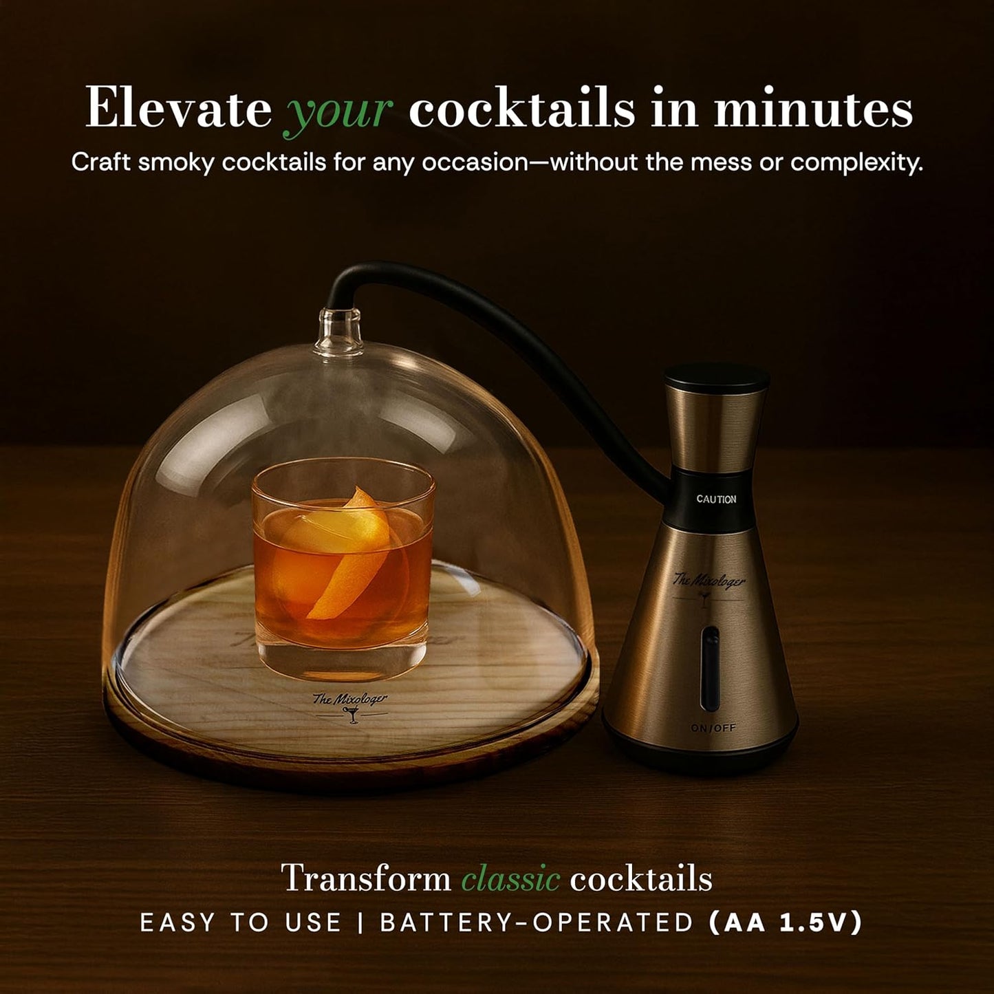 Cocktail Smoker Kit – Whiskey Smoker Glass Dome Infuser for Old Fashioned – Crafty Mixologist Smoking Kit with Torch, Wood Plate & Flavored Chips – Smoker for Drinks