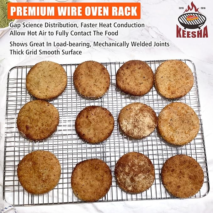 Cooling Rack, 304 Stainless Steel 3 Tier Cooling Rack for Cooling, Roasting and Grilling, Heavy Duty and Collapsible, Oven and Dishwasher Safe, 12" x 16.5", 2 Pack