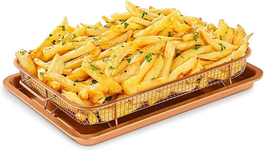 Air Fryer Tray Basket w/Elevated Mesh Great For Oven, For Baking & Crispy Foods, Dishwasher Safe,PTFE/PFOA/PFOS FREE Extra-large 9.5/''x13/'',Copper