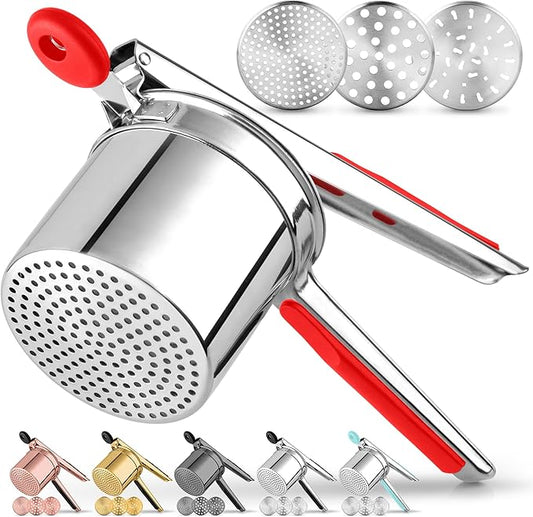 Zulay Kitchen Premium Large 15oz Potato Ricer, Heavy Duty Professional Stainless Steel Potato Masher and Ricer Kitchen Tool, Press and Mash Kitchen Gadget - Red and Silver