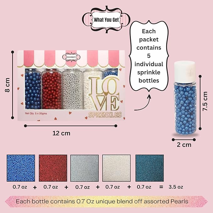 Confect Patriotic Sprinkles Mix – Red, White, Blue, Silver & Navy Pearl Dragees | 5-Pack Cake & Cupcake Decorations | 4th of July | Baking Toppers | Vegan, Gluten-Free, Nut-Free, Soy-Free, Dairy-Free, Palm Oil-Free, No Artificial Dyes - 5 Oz