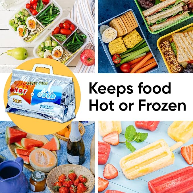 Superio Hot and Cold Insulated Bags for Food Delivery, Grocery Shopping Bags, Food Storage for Hot and Frozen Food for Travel, Disposable Cooler Bag, Reinforced Thermal Lunch Bag (3, 13"x5.5"x8.5")