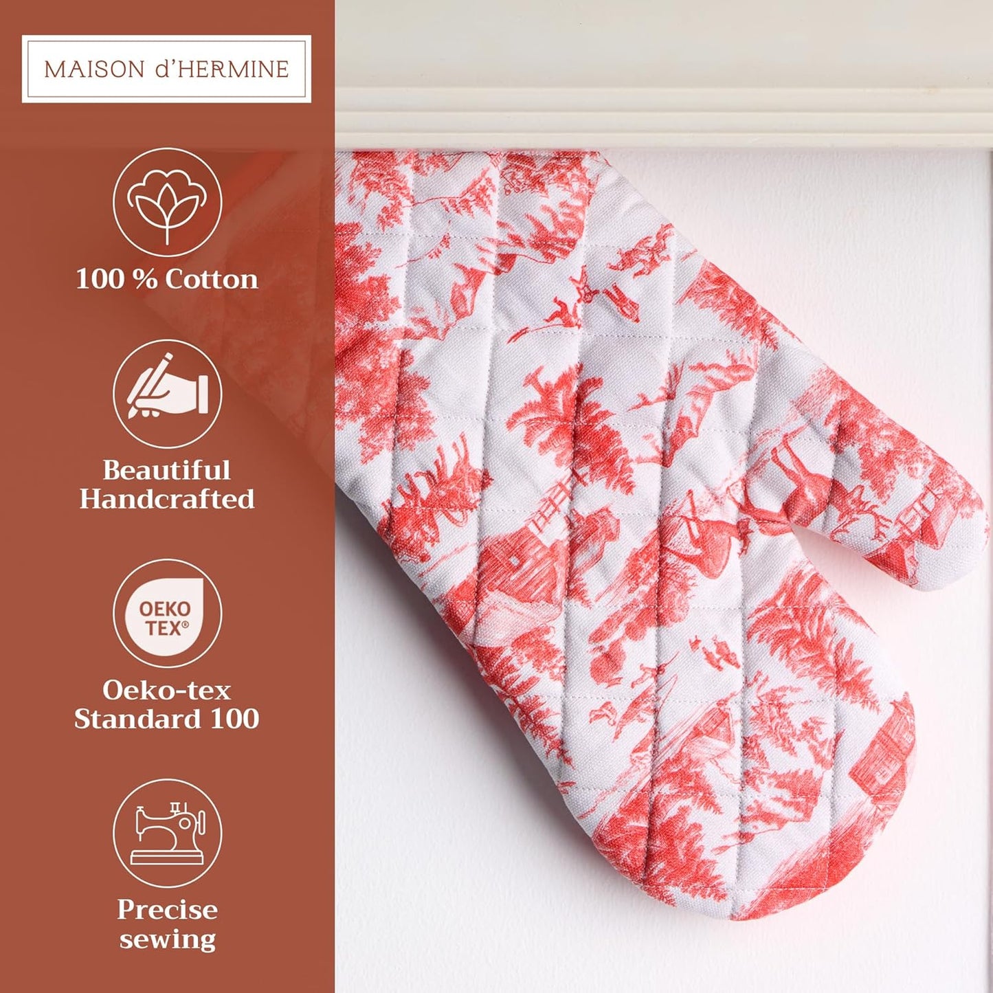 Maison d' Hermine Oven Gloves 100% Cotton Oven Mitt 7" x 13" with Loop Heat Resistant, BBQ, Cooking Gloves, Baking, Grilling, Kitchen, Handling Hot Pans (Pack of 1, Winter Jouy)