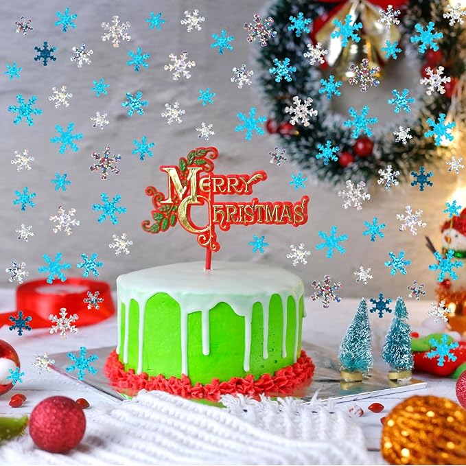 MARFOREVER Winter Snowflake Confetti Decorations, White Blue Glitter Confetti Snow Scatter Sequins for Winter Wonderland Frozen Holiday Baby Shower Party Table Decor Supplies