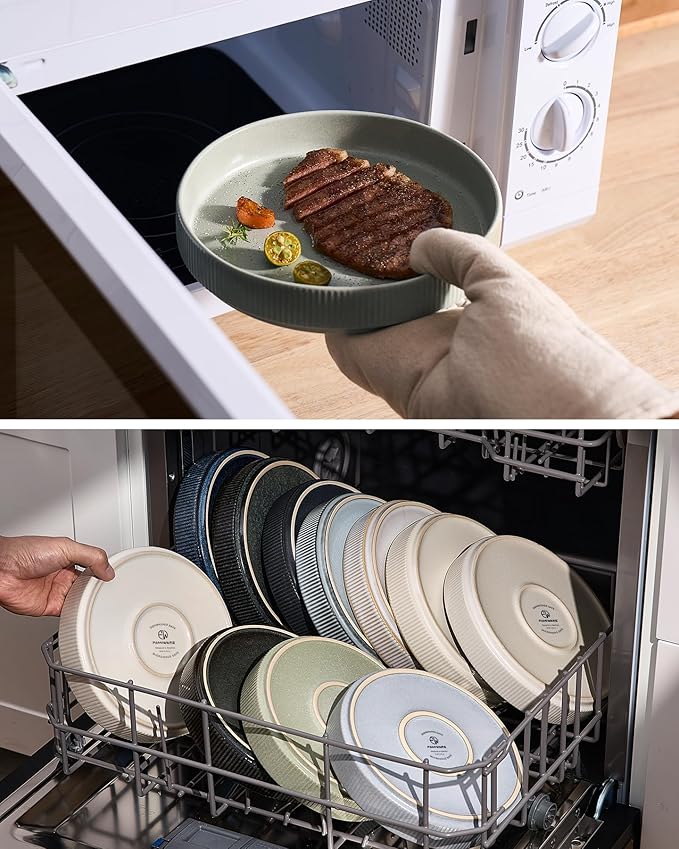 famiware Star 7.5" Pasta Bowls Set, Salad Bowl Set of 6, Double Reactive Glaze, Stackable, Perfect for Your Friend for Housewarming, Thanksgiving, Christmas, Light Green