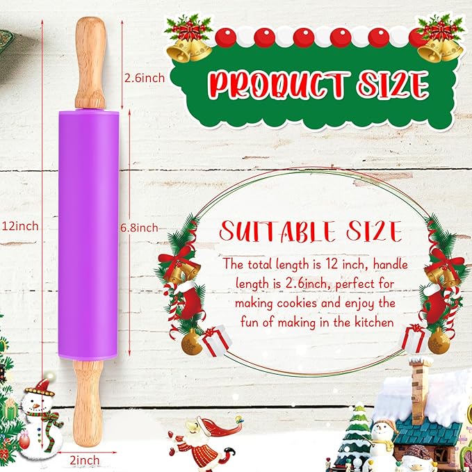 Dandat Small Rolling Pin Kids 12 Inch Mini Silicone Rolling Pin for Baking Non Stick Kids Dough Roller with Wooden Handle for Kitchen Cookie Pastry Fondant Cake 6 Colors(6 Pcs)