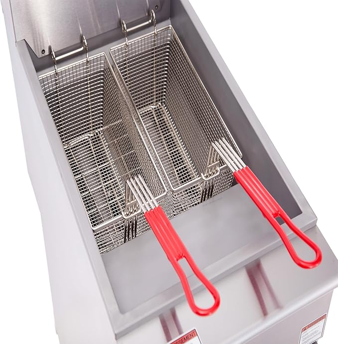 CLIVIA Natural Gas Floor Deep Fryer, Commercial Fryer with 2 Baskets, 75 lb. Oil Capacity with 5 Burners, Total 150,000 BTU Gas Fryer for Restaurants