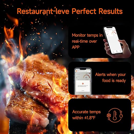 AlfaBot Wireless Meat Thermometer, Bluetooth Meat Thermometer for Turkey Beef Lamb, Digital Food Thermometer for Remote Monitoring of BBQ Grill/Rotisserie/Smoker/Kitchen/Oven(Small)