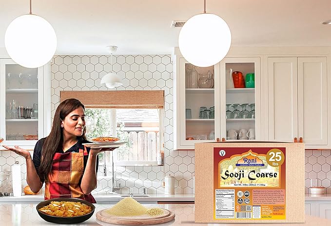 Rani Sooji Coarse (Farina, Suji, Rava, Rawa, Wheat Semolina) Flour 400oz (25lbs) 11.36kg Bulk Box ~ All Natural | Vegan | NON-GMO | Indian Origin