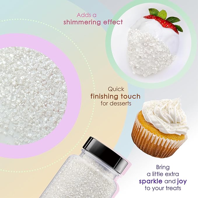 Bakerpan Pearlized Sugar Sprinkles for Baking - 5 Ounce - Sparkling White Decorating Sugar Crystals for Cookies, Cake Pops, Ice Cream (Made in USA)