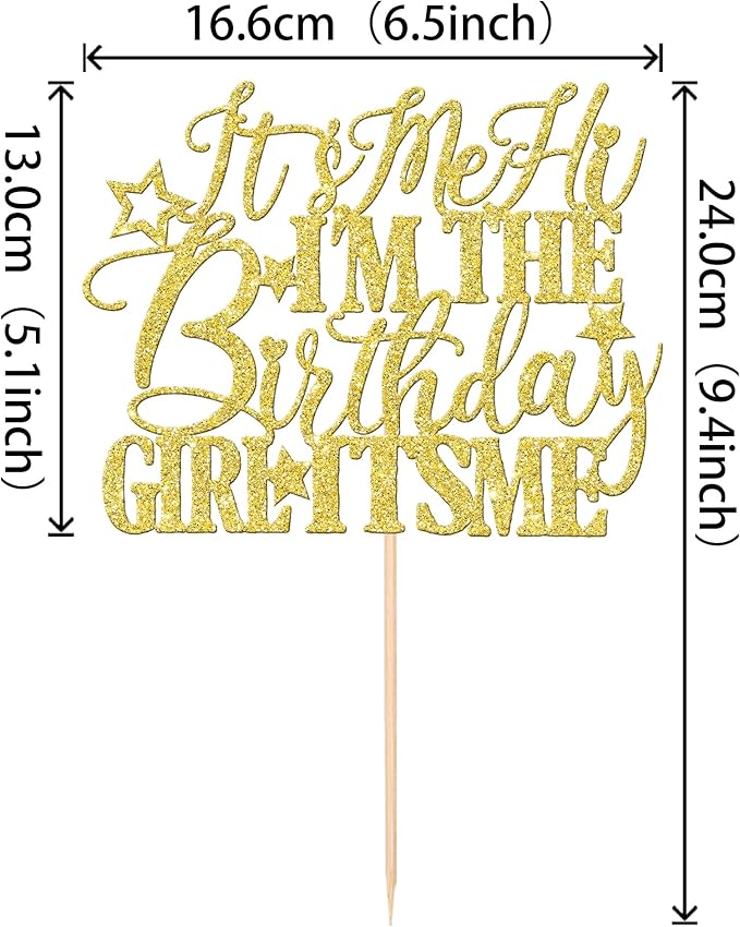 1 PCS It's Me Hi I'm the Birthday Girl It's Me Cake Topper Glitter Funny Girls Birthday Cake Pick for Hot Pop Music Singer Birthday Party Cake Decorations Supplies Gold