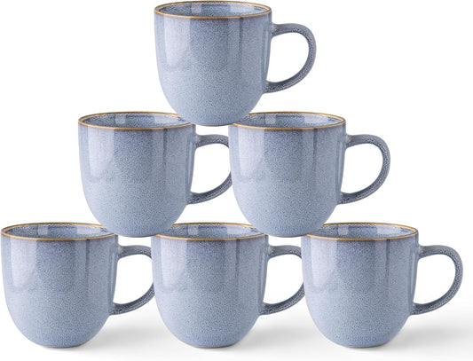 AmorArc 12oz Coffee Mugs, Ceramic Coffee Mugs set of 6 for Man, Woman, Dad, Mom, Modern Coffee Mugs with handle for Latte/Cappuccino/Milk/Cocoa. Dishwasher&Microwave Safe, Blue-Reactive Glaze