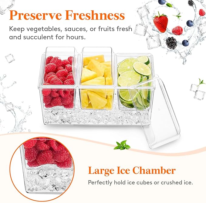 Lifewit Taco Bar Serving Set for Party with 3 Containers(2.5 Cup) & Components, Large Ice Chilled Condiment Caddy Organizer, Garnish Serving Tray Platter for Mimosa Bar Accessories, Fruit, Salad, Food