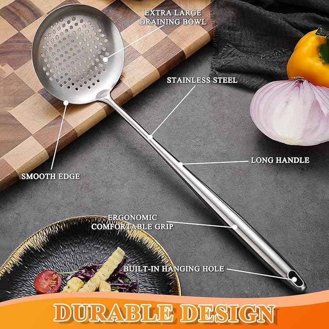 Kitchen Skimmer - Slotted Spoon for Straining, Stainless Steel Spider Strainer Skimmer Ladle for Cooking and Frying, Kitchen Utensils Pasta Spoon