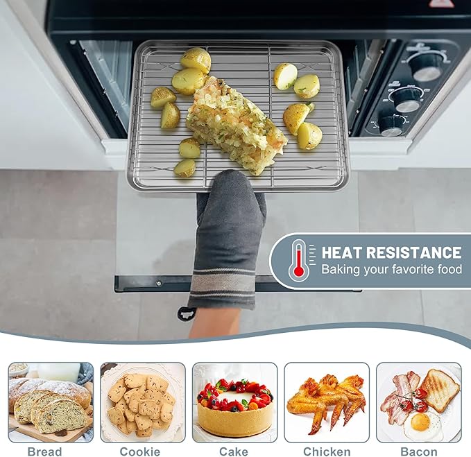 TeamFar Cooling Rack, 9.75” x 7.5” Stainless Steel Wire Baking Rack for Cooking Roasting Grilling, Fit for Oven Pan, Oven & Dishwasher Safe, Non-toxic & Heavy-Duty, 2PCS