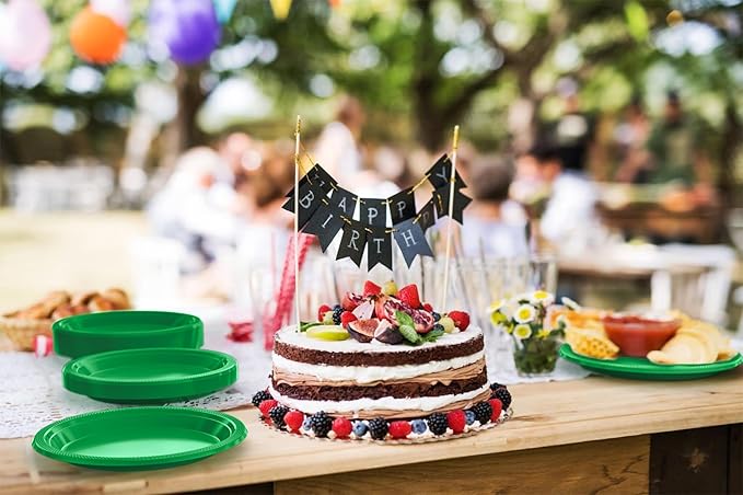 Exquisite Party Solids Emerald Green Plastic Plates For Party 10" Emerald Green Disposable Plates Heavy Duty Supplies 100 Pcs Plastic Dinnerware Sets Heavy Duty 350 GSM Disposable Dinnerware Set