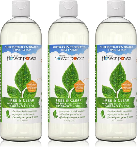 Liquid Dish Soap – Free & Clear (Unscented) – Plant-Based & Scented w/ Pure Essential Oils – Natural Dishwashing Detergent – Sulfate-Free Kitchen Soap – Vegan (16 Fl Oz 3 Pack)