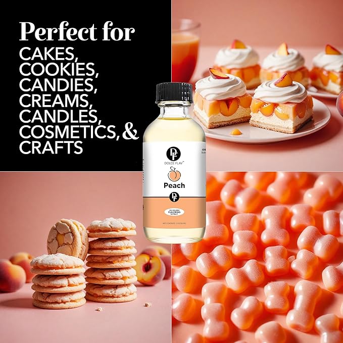 Dolce Flav Peach Extract (Oil-Soluble) 1 Gallon – Kosher, Sugar-Free, Concentrated Juicy Peach Flavoring for Baking, Chocolates & Desserts