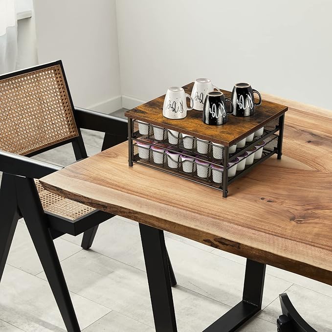 Coffee Pod Drawer Holder Coffee Pod Storage Organizer for Counter 2 Tier Coffee Pod Holder 72 Capacity Capsule Storage Rack with Sliding Baskets for Home Office (Brown)