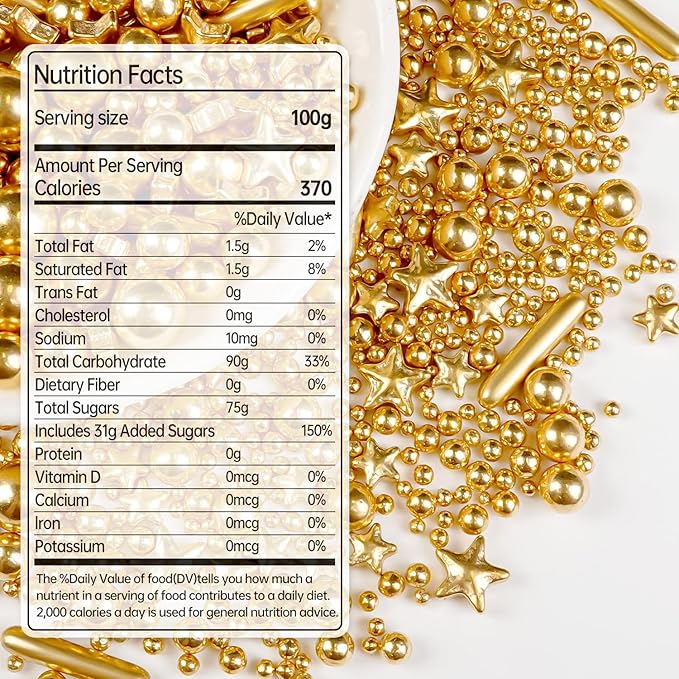 Gold Pearl Star Rods Sprinkles, Edible Gold Pearls Sprinkles for Cake Decorating, 150g/5.29oz, Cake Decoration, Cake Toppers, Wedding Party, Christmas Baking Supplies