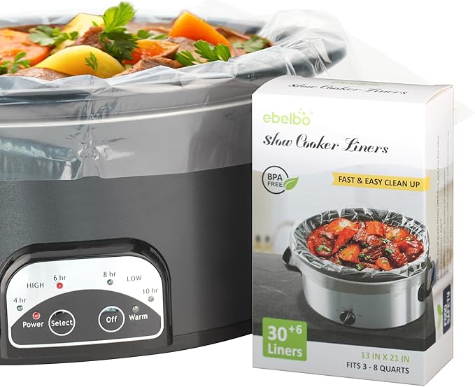 [6 For Free] 36 bags Ebelbo Nylon Pot liners, Slow Cooker Liners 13x21 Inch Large Size Disposable Roaster Cooking, Fit for 3-8QT Oval & Round Pot