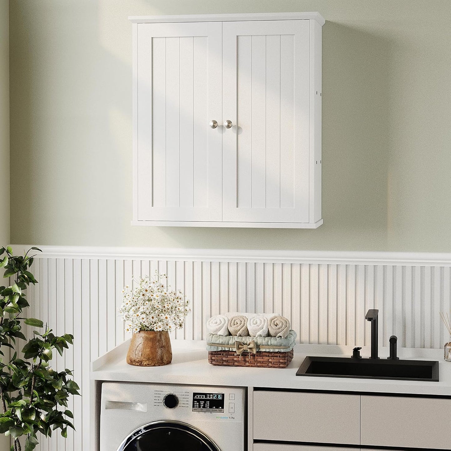 Meilocar Bathroom Wall Cabinet, Bathroom Cabinet Wall Mount, Over The Toilet Space Saver Storage Cabinets, White Medicine Cabinets with 2 Doors and Adjustable Shelves